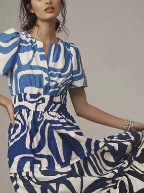 Anthropologie Somerset Blue and White Abstract Maxi Dress